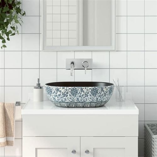 Lavabo Da Appoggio Nero E Blu Ovale 47x33x13 Cm Ceramica - Vidaxl
