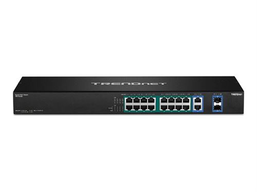 TRENDnet TPE TG182F - Commutateur - 16 x 10/100/1000 (PoE+) + 2 x combo Gigabit Ethernet / SFP Gigabit - Montable sur rack - PoE+ (440 W) - Conformité TAA