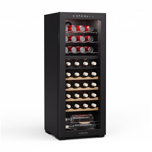 Klarstein - Bovella 36 Duo+ Cave à vin 2-en-1 36 bouteilles 2 zones 7 étagères Tactile