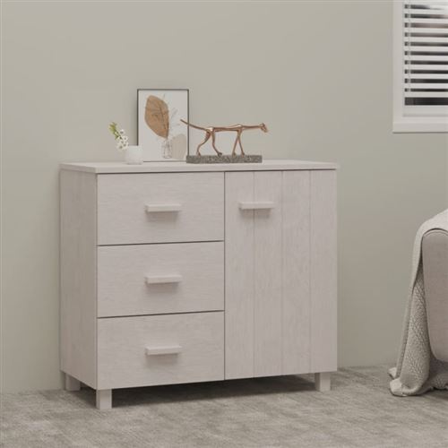 VIDAXL - Buffet - HAMAR - Bois de pin - Blanc - 90x40x80 cm - Image 2
