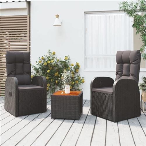 Non Communiqué Noir Vidaxl Ensemble De Salon De Jardin 3 Pcs Poly Rotin Et Acacia, Ensemble De Salon, Ensemble De Salon Extérieur, Ensemble 3157649