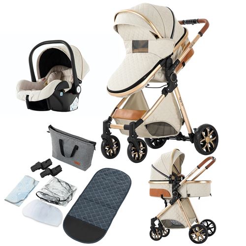 Poussette 3 en 1 Bebe Combinee Siege Auto Nacelle Trio Reversible Reglable Haute Qualite blanc casse Poussettes Achat prix fnac