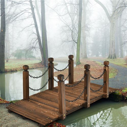 Pont de jardin giantex classique en sapin carbonisé avec chaînes de sécurité inox charge max 225 kg