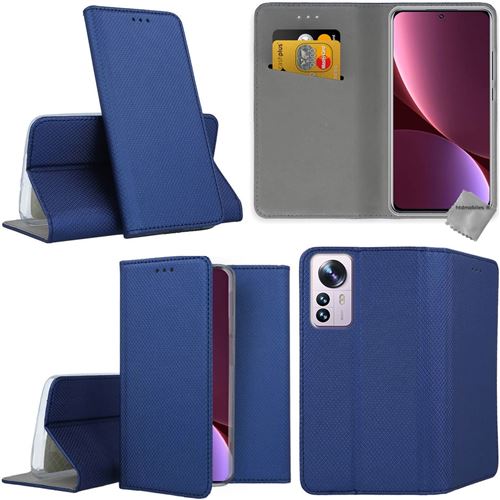 Housse etui portefeuille avec coque intérieure en silicone pour Xiaomi 12 Pro 5G - verre trempe inclus - BLEU MAGNET - htdmobiles