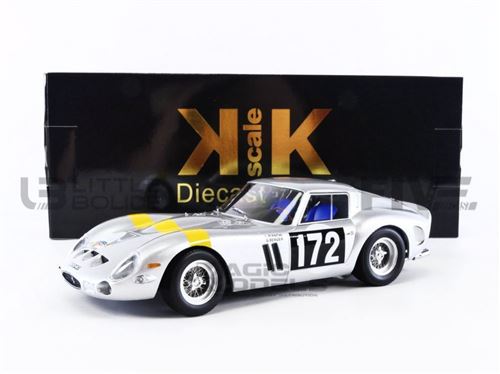 Voiture Miniature de Collection KK SCALE MODELS 1-18 - FERRARI 250 GTO - Winner Tour de France 1964 - Silver / Yellow - 180734S