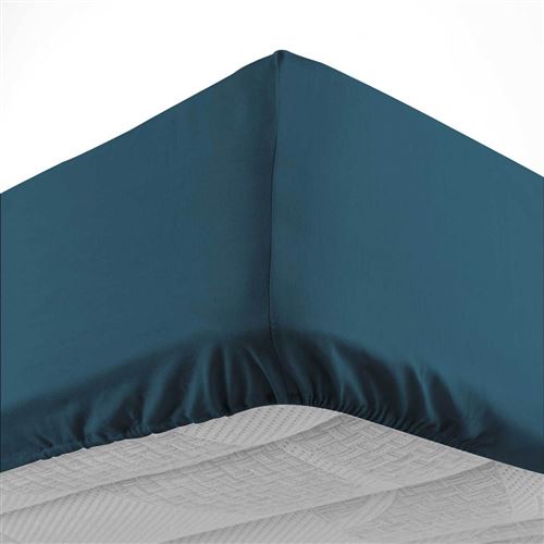 Non Communiqué Bleu Drap Housse 180X200 Cm - Bonnet 30 Cm - 100% Coton
