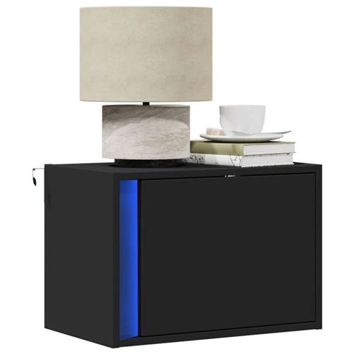 vidaXL Tables de chevet murales avec lumières LED 2 pcs noir, table de chevet flottante, support de téléphone, table de 852092