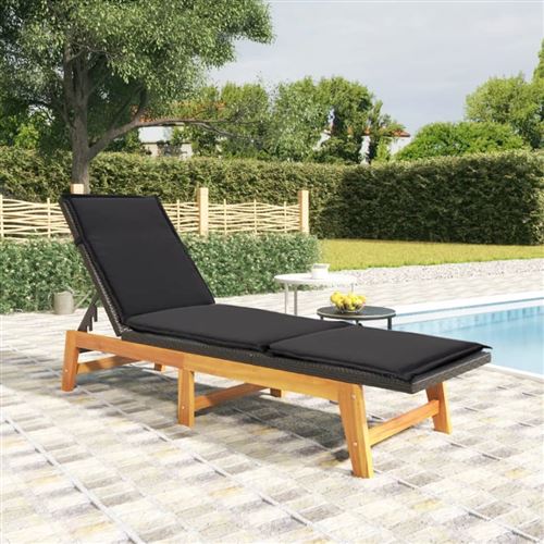 Vidaxl - Sdraio Con Cuscino Nero Marrone Polyrattan E Massello Di Acacia