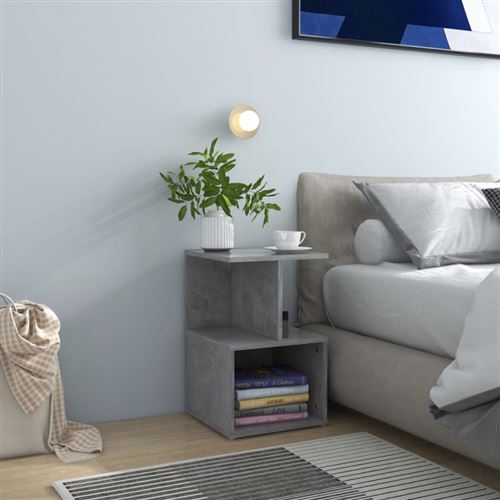 Table de chevet gris béton 35x35x55 cm bois d ingénierie