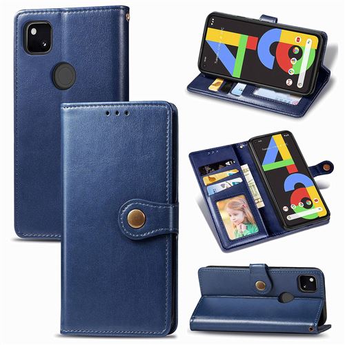 MPFRANCE Housse pour Google Pixel 4A Bleu [Porte Carte, etui portefeuille, boucle]