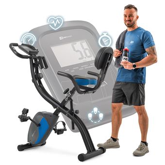 Hop-Sport Vélo d'appartement X-Bike HS-3010X Grix, Vélo de Fitness Pliant 3 en 1 avec dossier, bandes de résistance et écran LCD (Bleu) - 1