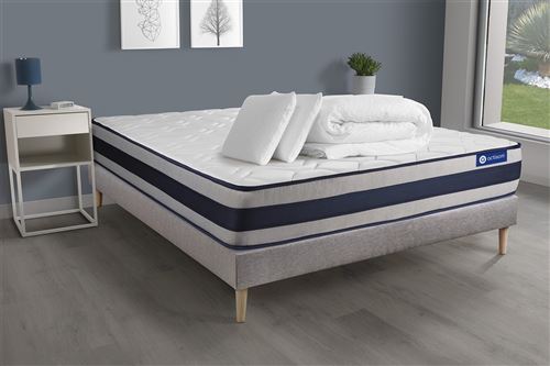 Non Communiqué Gris Pack Prêt À Dormir Matelas Ressorts Ensachés + Mémoire De Forme Actiflex Ergo 140X190 + Sommier Kit +2Oreillers+Couette