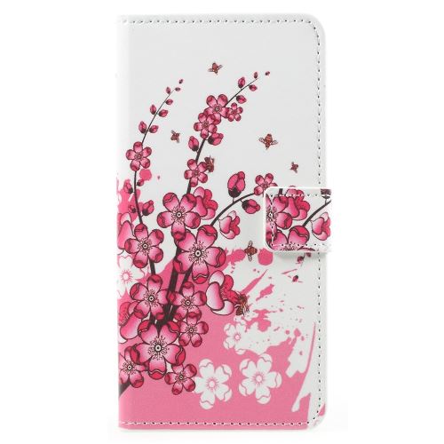 Etui en PU  avec support magnétique fleurs du pêcher pour votre Samsung Galaxy A5 (2018)