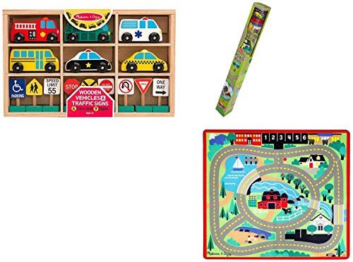 Melissa Doug Round The Town Road Rug, Vehicles Traffic Signs Set Vehicle
