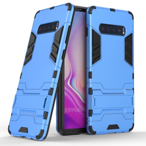 Coque en TPU cool guard kickstand hybride bleu clair pour votre Samsung Galaxy S10 Plus