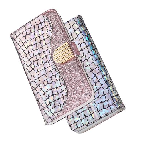 Etui en PU flash crocodile avec support or rose pour votre Samsung Galaxy A20/A30