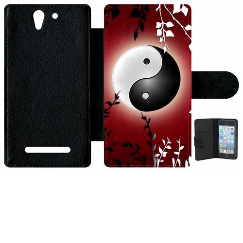 Étui Porte Feuille Sony Xperia C3 Et C3 Dual Ying Yang Rouge