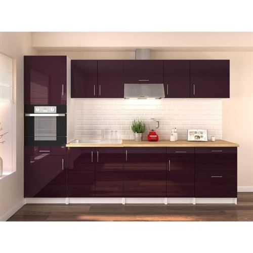 OBI Cuisine complete L 300 cm avec colonne - Aubergine laque brillant