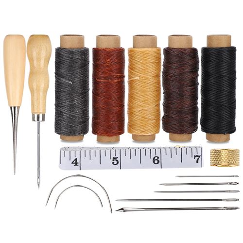 Ensemble G - Kit De Couture En Cuir Avec Fil Plat Ciré, Aiguilles De Couture, Poinçon Dé à