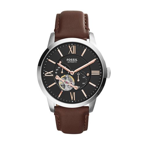 Fossil Montre Townsman automatique en cuir Brun 