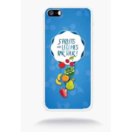 Coque 5 Fruits Et Legumes Fond Bleu Compatible Apple Iphone 5 Silicone Blanc Mat