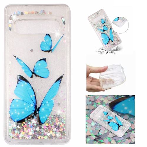 Coque en TPU paillettes pailletées dynamiques papillon bleu pour votre Samsung Galaxy S10