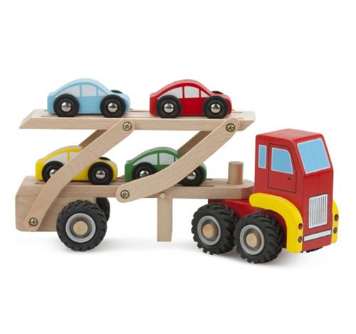 New Classic Toys transporteur de voitures junior wood rouge/brun 2-pièces