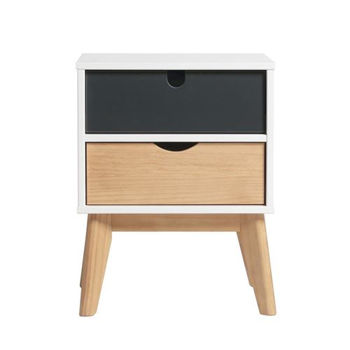 9 Sur Table De Chevet 2 Tiroirs Gris Blanc Bois Cosmit Achat