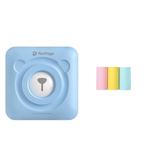 Imprimante Photo Mini Bluetooth portable 58 mm+3 rouleaux de papier d'impression-Bleu