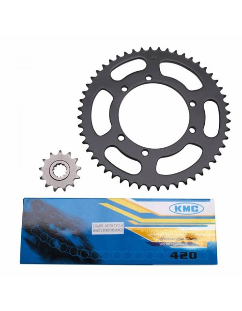 Kit chaine adaptable peugeot 50 xp6 sm 1996+2001 420 13x52 (alesage 100mm) noir -p2r-