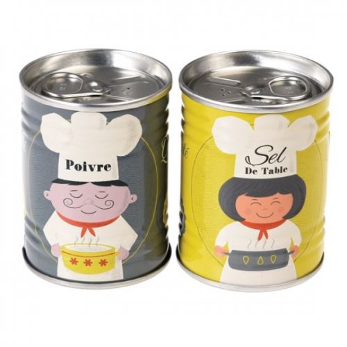 Salière & poivrière boîte de conserve gris et jaune - rex international