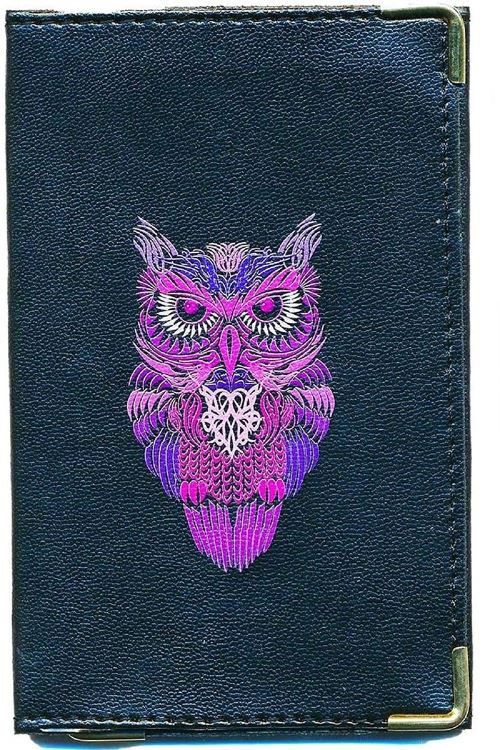 Pochette Etui protection porte carte grise papier voiture permis de conduire hibou