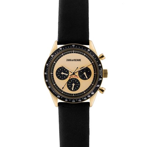 Montre Mixte Zadig & Voltaire Cadran 36mm En Steel Doré Et Bracelet Noir En Cuir ZVM117