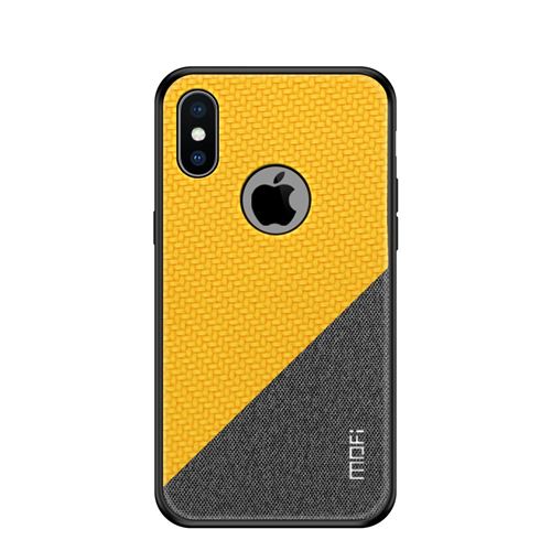Etui en PU Tissé bicolore à épissure enduit hybride antidérapant jaune pour votre Apple iPhone XS 5.8 inch