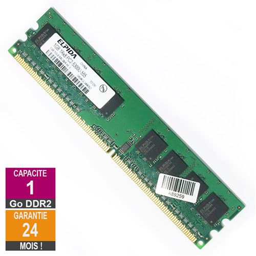 Barrette Mémoire 1Go Ram Ddr2 Elpida Ebe10Ue8Acwa-6E-E Dimm Pc2-5300U 1Rx8