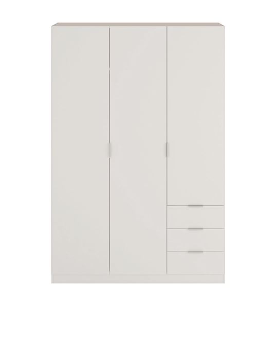 Armoire avec 3 portes et 3 tiroirs coloris Blanc en melamine - Dim: 180 x 121 x 52 cm -PEGANE-