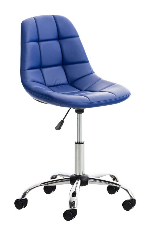 Chaise de Bureau Emil en Similicuir - Tabouret de travail réglable en hauteur et pivotant - Piètement en Métal chromé - Couleur Bleu