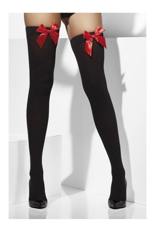 Bas noirs avec nœud rouge opaque