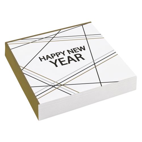 Amscan serviettes de table Bonne année 16,5 cm papier blanc 20 pièces Couleur : blanc, or