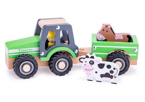 New Classic Toys tracteur junior 24 cm bois vert 5 pièces