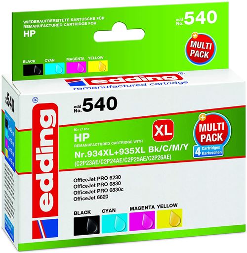 Edding Encre remplace HP 934XL, 935XL, X4E14AE, C2P23AE, C2P24AE, C2P25AE, C2P26AE compatible pack bundle noir, cyan,