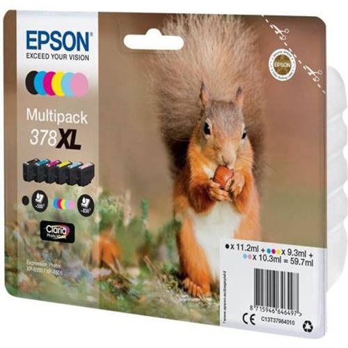 Epson 378XL Multipack - Pack de 6 - XL - noir, jaune, cyan, magenta, magenta clair, cyan clair - original - blister - cartouche d'encre - pour Expression Home XP-8605, XP-8606; Expression Photo XP-8500, XP-8505, XP-8700