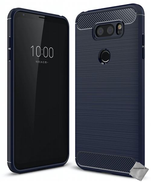 Housse etui coque silicone gel carbone pour LG V30 avec film ecran - BLEU FONCE