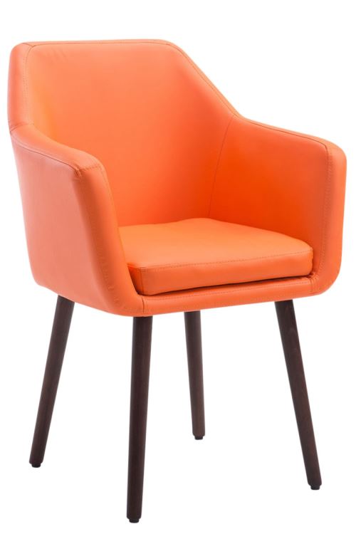 Chaise de salle à manger Utrecht Similicuir - Piètement Bois de chêne teinte Noyer - Siège Orange