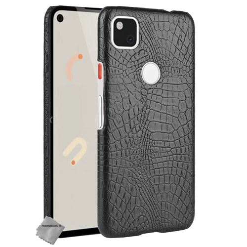 Coque rigide simili cuir crocodile pour Google Pixel 4a 4G avec verre trempe - NOIR - htdmobiles