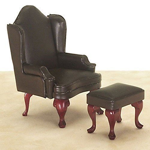 Aztec Imports, Inc. Dollhouse Miniature Brown Leather Wing chair & Ottoman