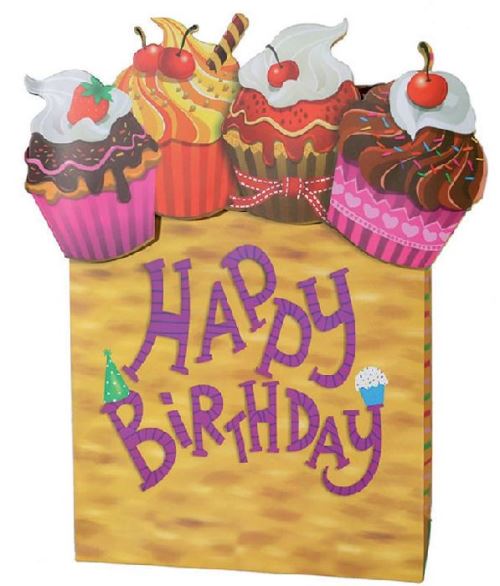 Sac cadeau anniversaire jaune en papier 26 x 10 x 32 cm