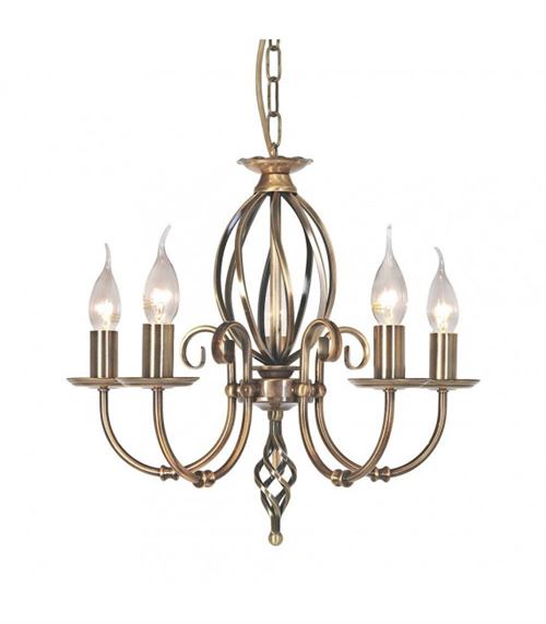 Suspension Artisan, laiton antique, 5 ampoules