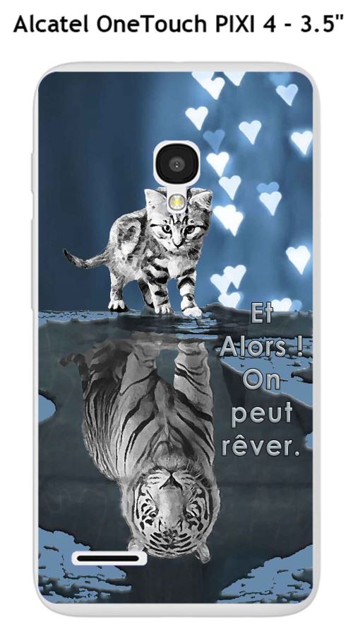 Coque TPU gel souple Alcatel OneTouch PIXI 4 - 3.5 design Chat Tigre Blanc fond bleu noir Et Alors !