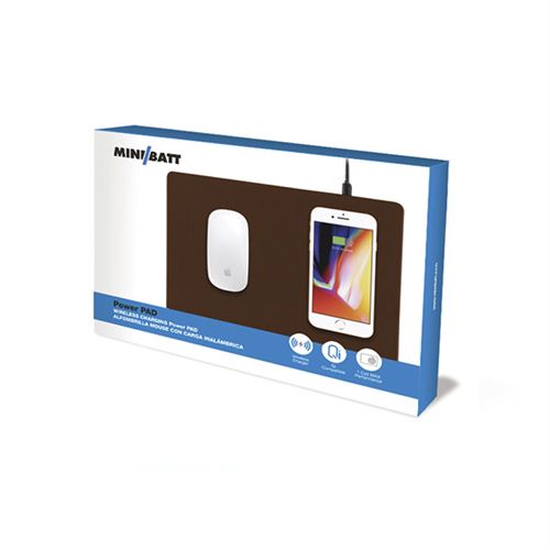 Chargeur de tapis de souris sans fil Minibatt MB PAD BR - Système de chargement sans fil compatible Qi - Marron